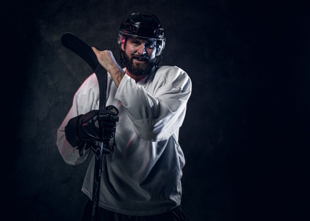 Professional hockey player in helmet