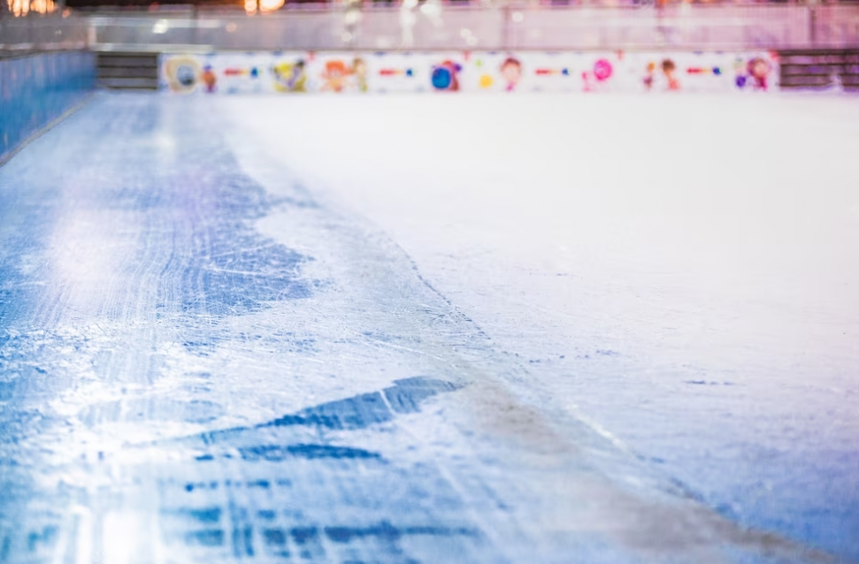 Empty ice rink and skating arena indoors