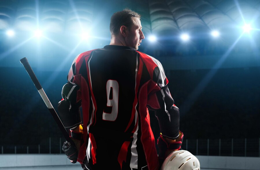 Back view of hockey player with jersey number 9